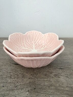 This listing is for 2 Hobby Lobby Pink Cabbage Rose Leaf Bowls